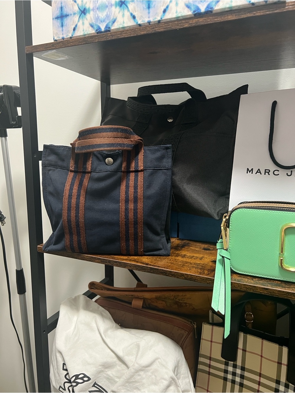 Hermes Navy Blue/Brown Canvas Fourre Tout PM Tote Bag